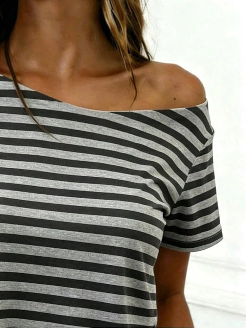 Women's Short Sleeve T-Shirt Polka Dots Off The Shoulder Crop Tops