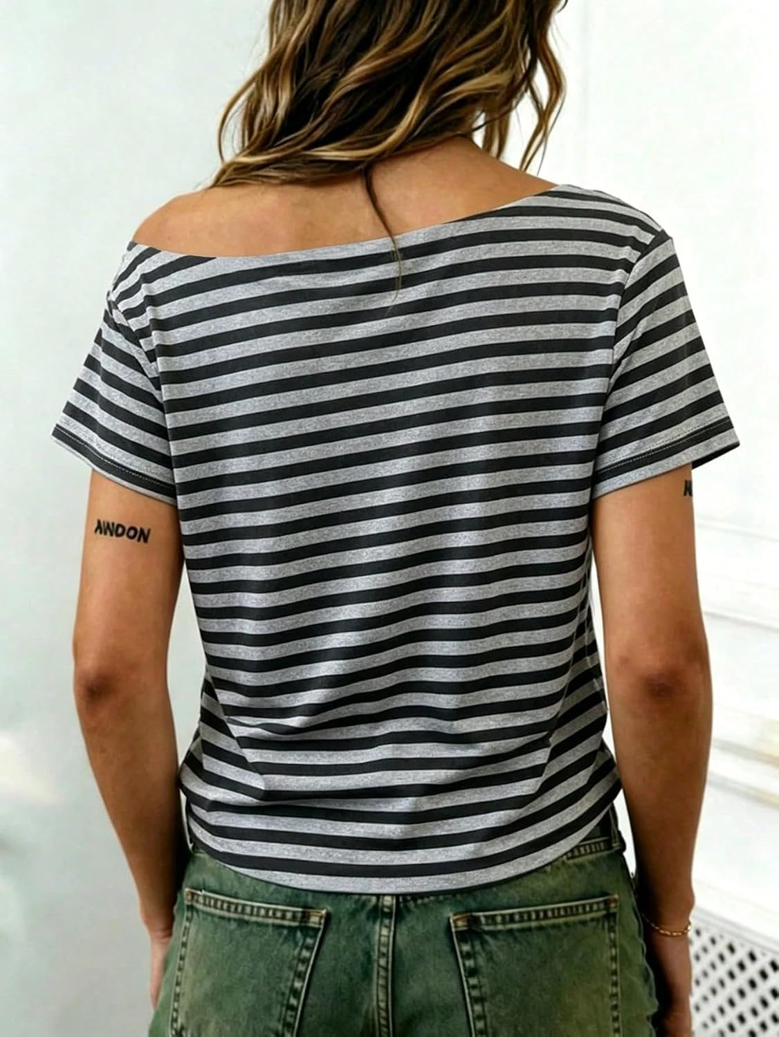 Women's Short Sleeve T-Shirt Polka Dots Off The Shoulder Crop Tops