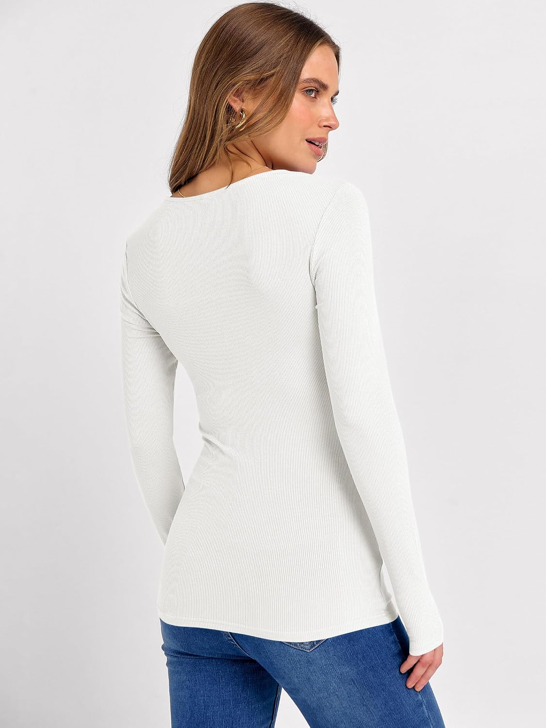 ANRABESS Long Sleeve Shirts for Women Ribbed Square Neck Tops