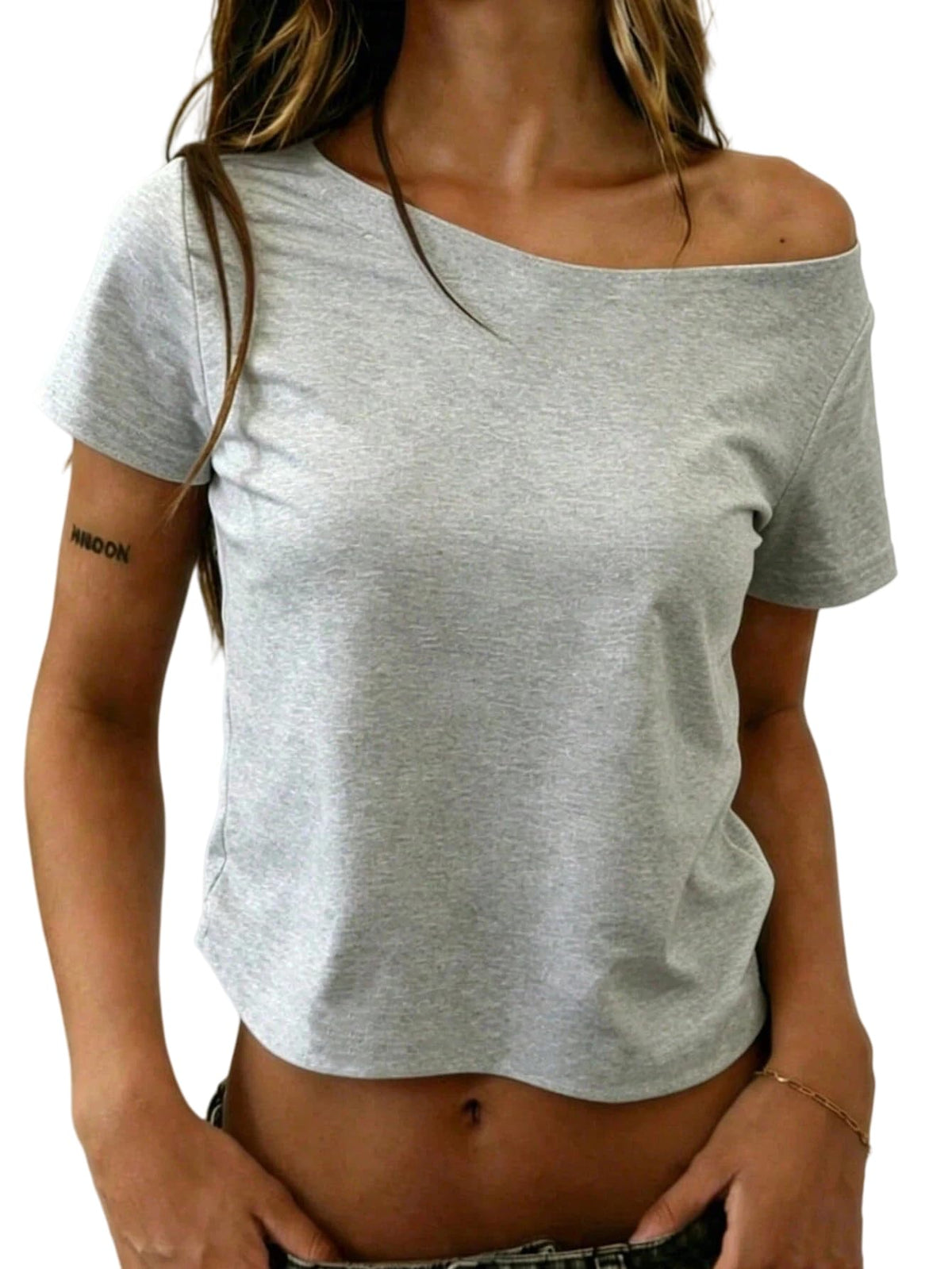 Women's Short Sleeve T-Shirt Polka Dots Off The Shoulder Crop Tops